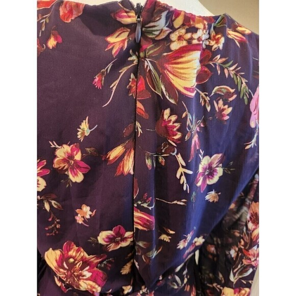 Lulus Mini Dress Dark Floral Design Button Front Tie Waist Sz S long sleeve - Picture 6 of 7